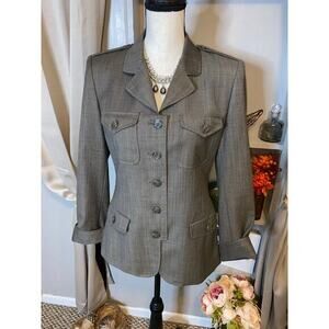 Ann Klein Suit size 8 Blazer Button Down Jacket with Rhinestone Jewelry Set